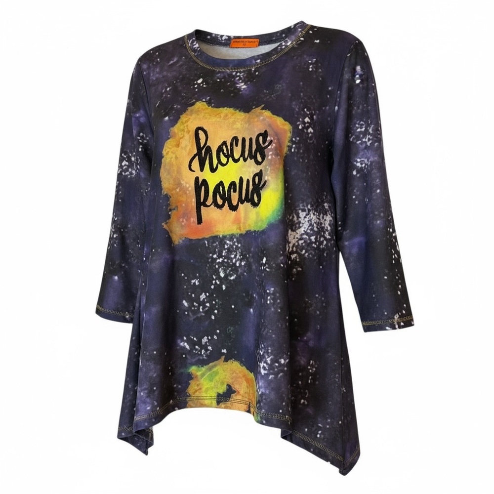 Hocus Pocus Embellished Women's Top, Curved Hemline, Size M